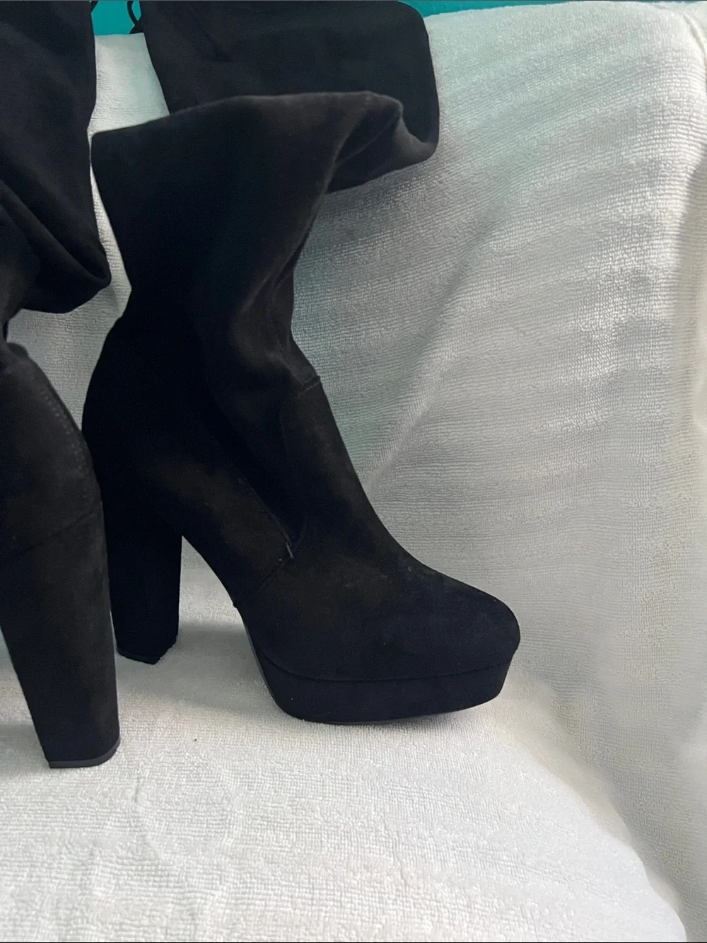 Shoe Dazzle Black Suede Over-the-Knee Heeled Boots with Tie Size 10
